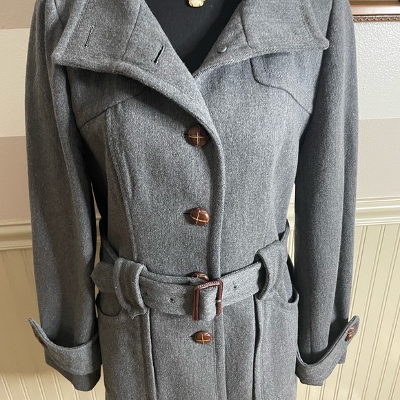 LOFT Charcoal Wool blend Belted Trench Coat size 8 - Picture 15 of 15